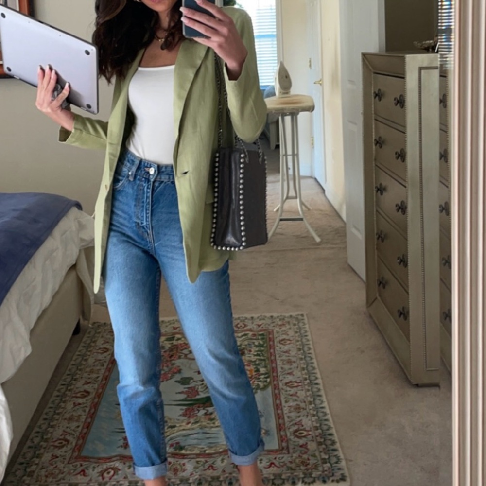 ASOS DESIGN single breasted linen suit blazer in green